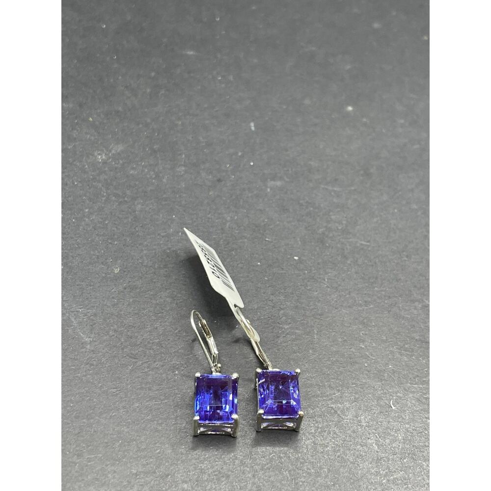 925 Sterling Silver Rectangle Dangle Earrings Blue Gemstone Leverback Jewelry - Picture 3 of 8